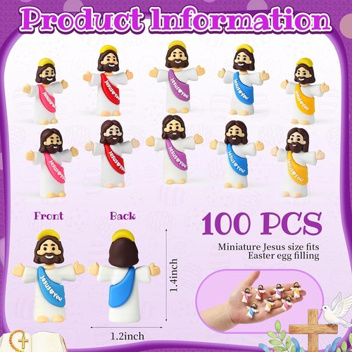 Little Jesus Figures by [Brand Name] - 100Pcs Multicolor Miniature Collectible Figurines for Easter & Religious Gifts