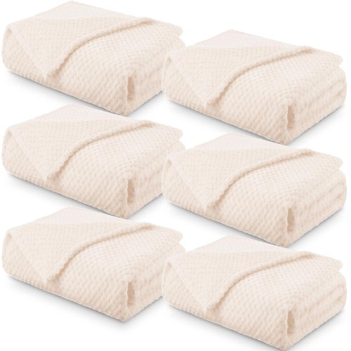 Buryeah 6 Pcs 50'' x 60'' Flannel Fleece Throw Blankets Bulk 340 GSM Soft and Warm Fluffy Fuzzy Blanket for Couch Sofa Wedding Decor Donation Homeless Employee Appreciation Gift(Beige)