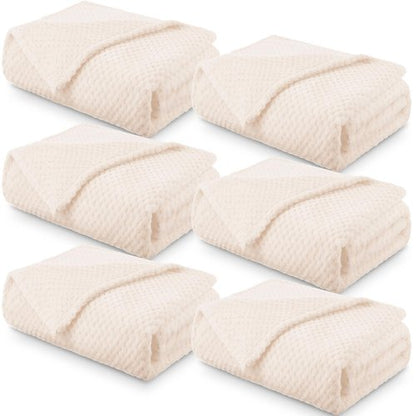 Buryeah 6 Pcs 50'' x 60'' Flannel Fleece Throw Blankets Bulk 340 GSM Soft and Warm Fluffy Fuzzy Blanket for Couch Sofa Wedding Decor Donation Homeless Employee Appreciation Gift(Beige)