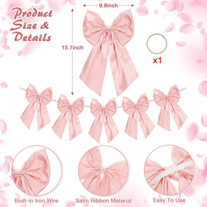 Suncalla 6 FT Pink Valentine's Day Bow Garland - Pre-Strung 10 Inch Bows for Weddings & Parties
