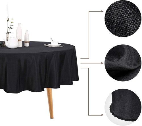 Ascoza 70-Inch Black Round Tablecloth - Durable Polyester for Weddings, Banquets & Parties