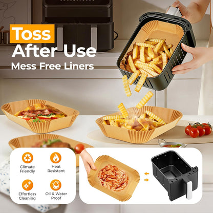 Vailnd Disposable Air Fryer Liners - 100 Pcs 8x5.5 Inch Rectangle Parchment Paper for Ninja & Chefman