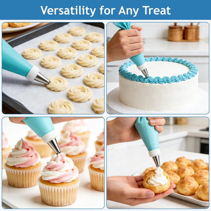 Skiennix Reusable Piping Bags Set - 14-Inch Pastry Bags with 14 Tips & Couplers for Cake Decorating