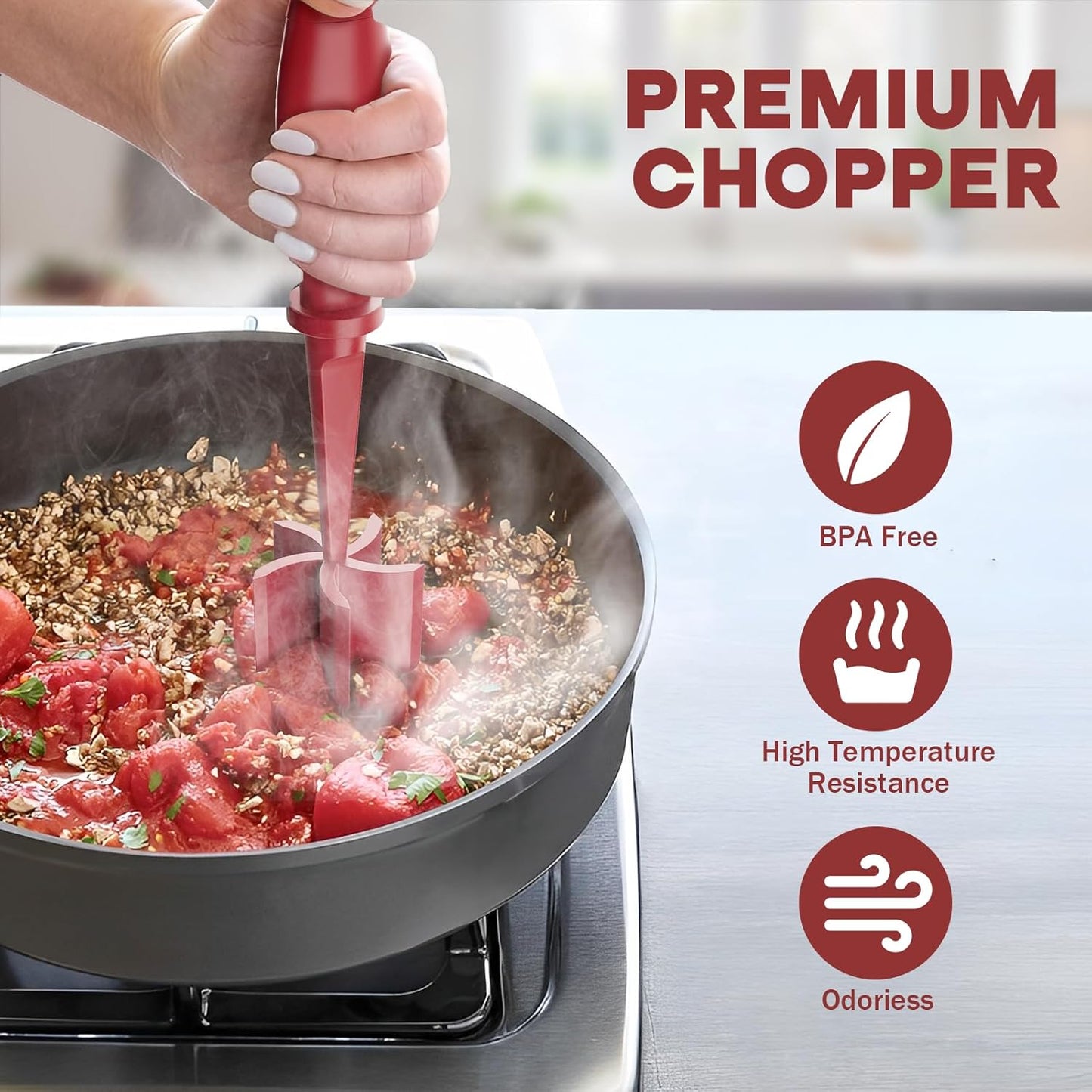 Skiennix Meat Chopper Set - Premium Heat Resistant Hamburger Grinder for Ground Beef & Turkey | Non-Stick Red