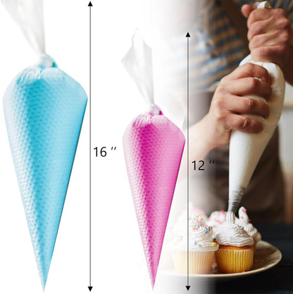 Skiennix Piping Bags - 200 PCS Tipless Disposable Pastry Bags for Cake & Cookie Decorating - 12 & 16 Inch