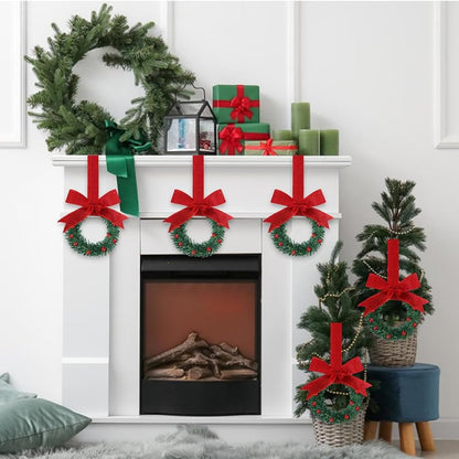 Sggvecsy 8'' Christmas Mini Cabinet Wreath with Red Burlap Bow, 12 Pcs – Red Berry Artificial Wreath for Kitchen Cabinet, Window & Door (Variation: Red)