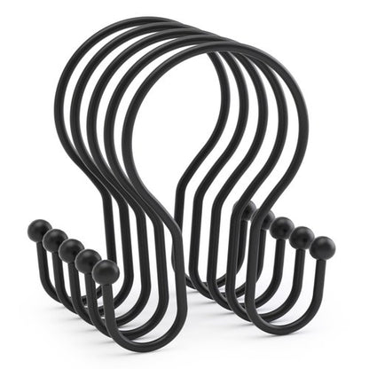 AmazerBath Shower Curtain Hooks Black Shower Curtain Rings, Simple Double Hook Shower Curtain Hooks Rust Proof, Smooth Sturdy Metal Shower Hooks for Shower Curtain Rod, 12 Pcs Shower Rod Hooks