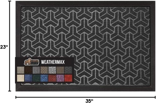 GORILLA GRIP Waterproof All-Season WeatherMAX Doormat - 35x23, Natural Rubber, Stain & Fade Resistant, Easy Clean Slate Geometric