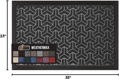 GORILLA GRIP Waterproof All-Season WeatherMAX Doormat - 35x23, Natural Rubber, Stain & Fade Resistant, Easy Clean Slate Geometric