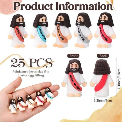 Bememo 50 Pcs Mini Jesus Figures Jesus Loves You Christ Toys Little Christ Figures to Hide and Seek Sunday School Religious Party Favors Gift(Bohemian Color)