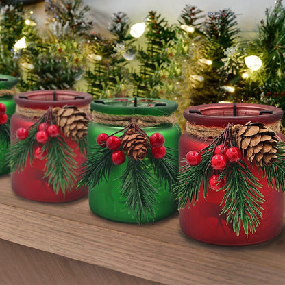 SHMILMH Christmas Candle Holders - Set of 6 Glass Tealight Holders with Metal Base | Red & Green Centerpieces