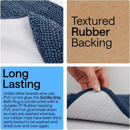 GORILLA GRIP Bath Rug Mat - Soft Absorbent Chenille | Quick Dry Microfiber, 36x24, Navy Blue