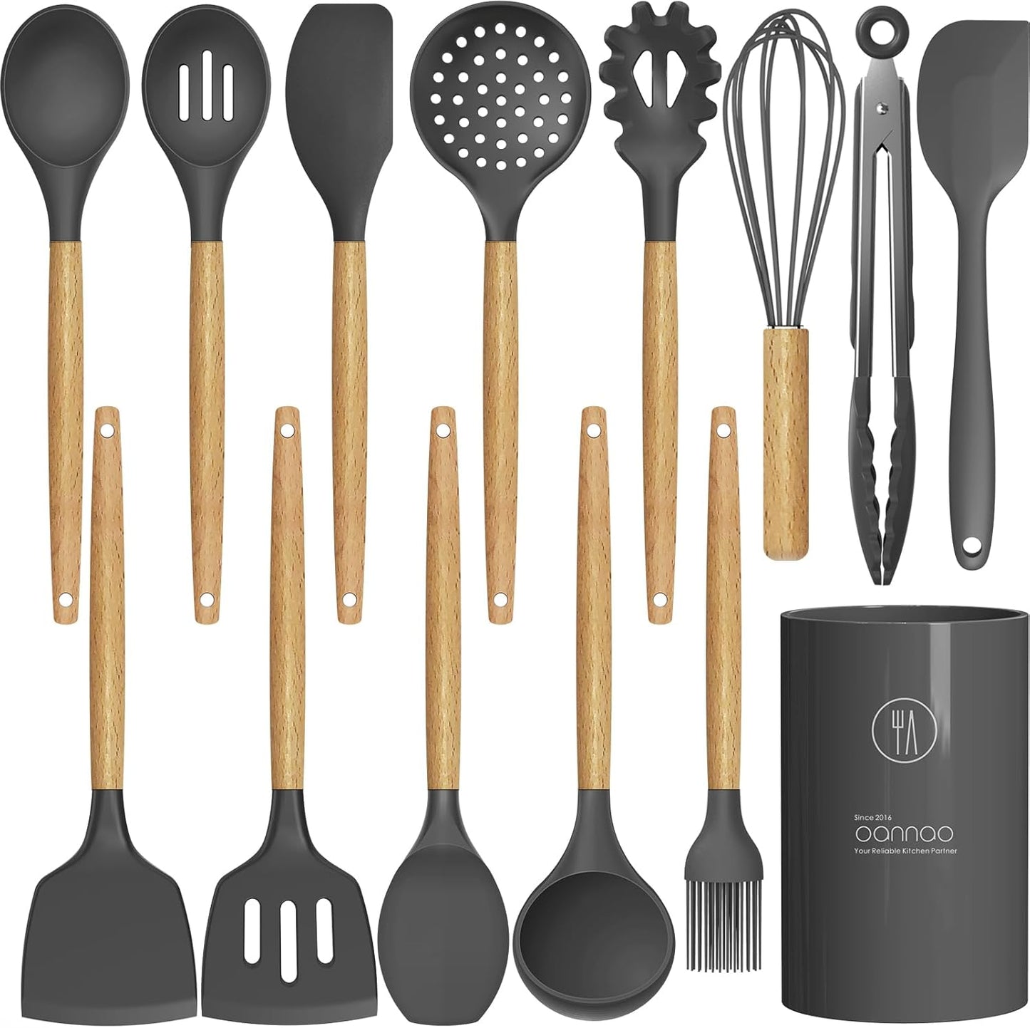 Oannao Silicone Cooking Utensils Set - 446°F Heat Resistant, BPA Free Kitchen Gadgets | Gray Color