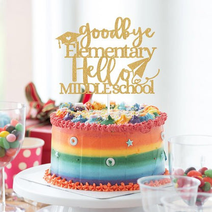 Goodbye Elementary Cake Topper by [Brand Name] - Celebrate 5th Grade Graduation | Gold Glitter Design