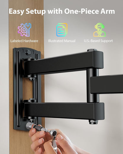 Pipishell Full Motion TV Wall Mount - LED Light & Music Sync for 13"-43" TVs Up to 44 lbs | PISF06B