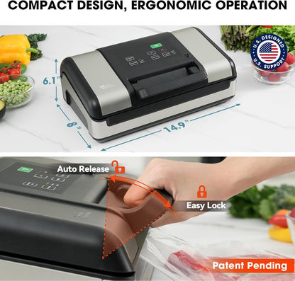 Vesta Precision Vacuum Sealer Machine - Smart Heat Sealing for Liquid & Moist Foods | Includes Built-In Cutter & Mason Jar Kit
