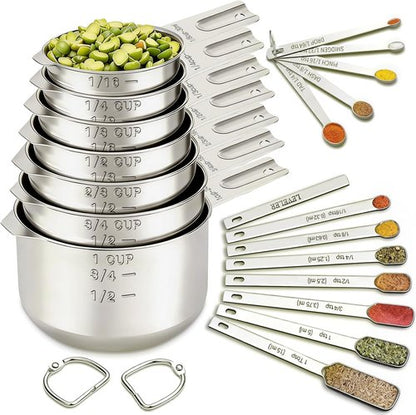 EWFEN Stainless Steel Measuring Cups & Spoons Set - 7 Nesting Cups, 7 Spoons & 5 Mini Spoons