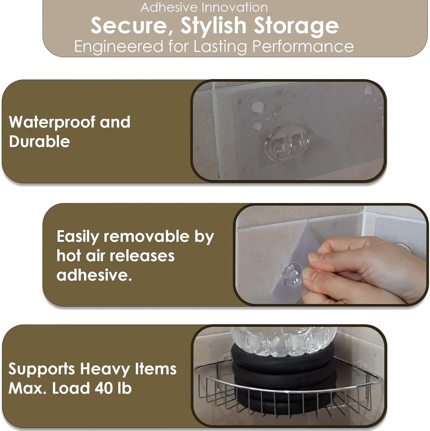 Skiennix Shower Caddy Adhesive Replacement Stickers - 10 Pack of Assorted Wire Hooks for Easy Organization