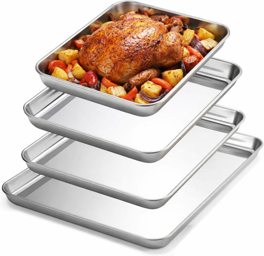 Skiennix Stainless Steel Baking Pans Set - 4 Pack Heavy Duty Cookie Sheets | Non-Stick, 16/18/20/24 Inch