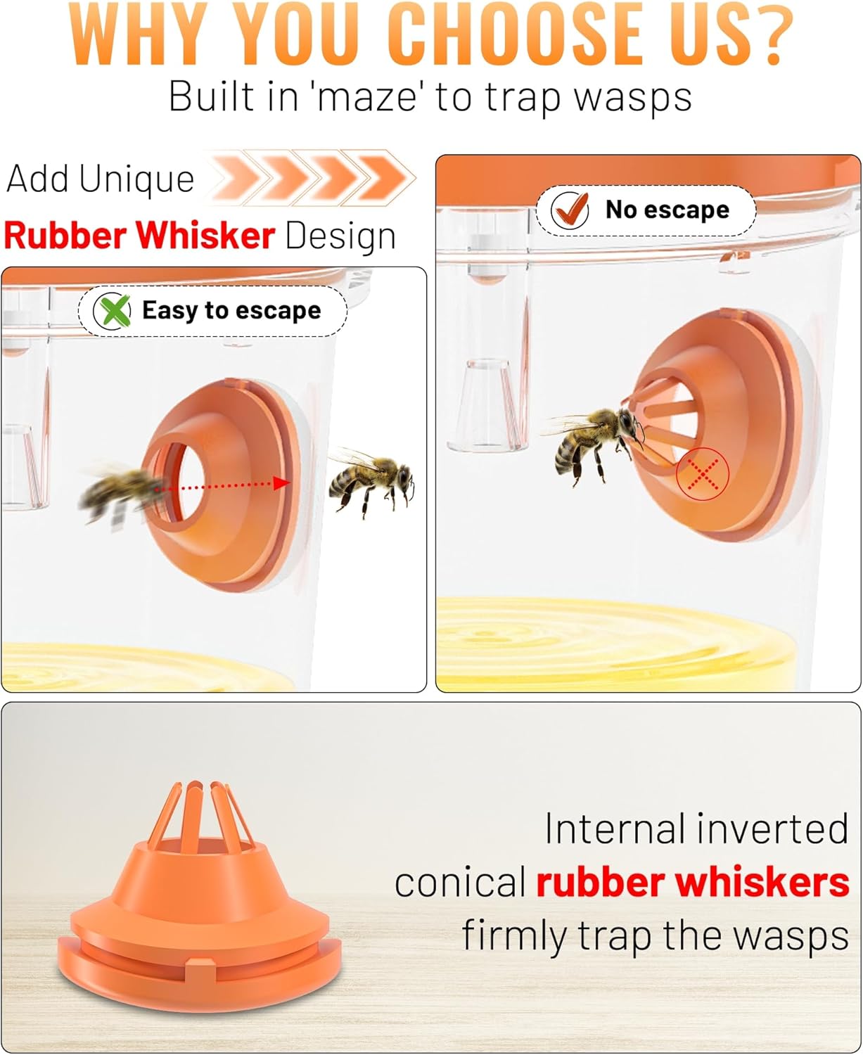 Skiennix Wasp Traps - Solar Powered Outdoor Hanging Traps with Rubber Whiskers & LED Light | 2 Pack