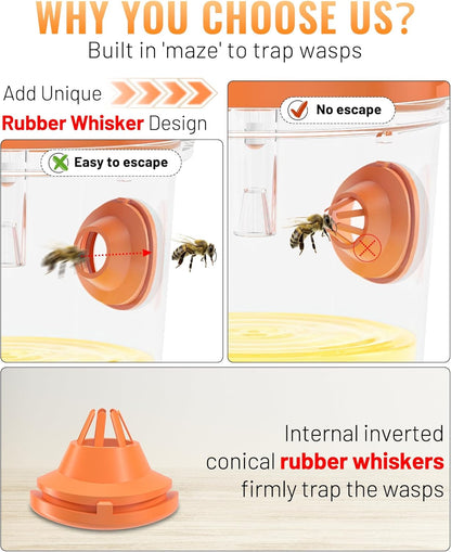 Skiennix Wasp Traps - Solar Powered Outdoor Hanging Traps with Rubber Whiskers & LED Light | 2 Pack