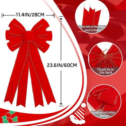 Hongsome Large Red Velvet Christmas Bows - 2 Pcs Outdoor Holiday Decorations
