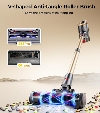RENDOW Cordless Vacuum Cleaner - 550W Powerful Suction | 65 Minutes Runtime, LED Display, Anti-Tangle for Pet Hair & Hard Floors