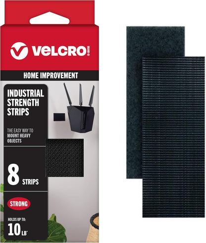 VELCRO Brand Heavy Duty Fasteners - 4x2 Inch Adhesive Strips | 10 lbs Hold | Black | Indoor/Outdoor Use