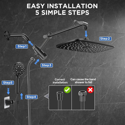 Veken 11.8" Rain Shower Head - High Pressure Handheld Shower with Multi Spray Modes | Matte Black