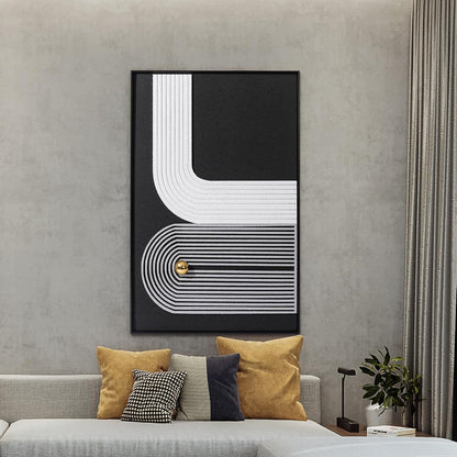 AMAATE 3D Sandstone Wall Art - Black Metal Framed Abstract Decor with Gold Spheres | 16x24 Inches, Ready to Hang