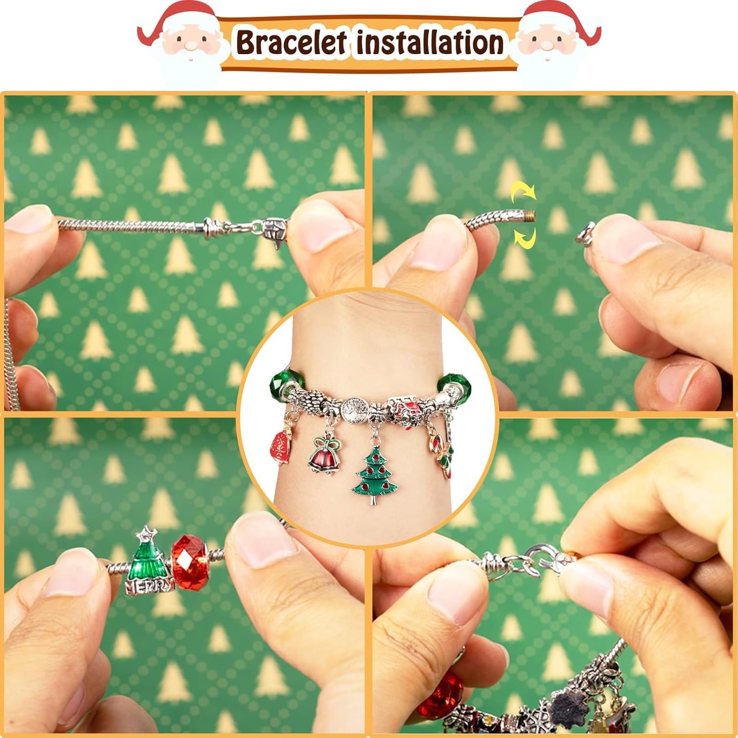 OuMuaMua Christmas Advent Calendar Bracelets - 24-Day DIY Jewelry Kit for Girls | 4 Bracelets & 44 Charms