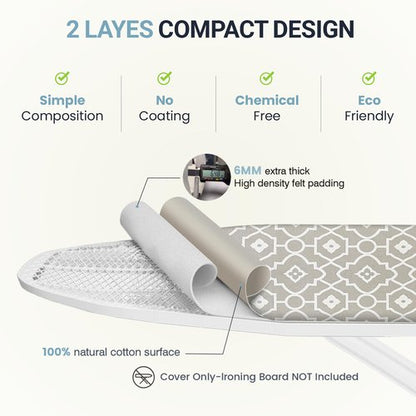 UniSimp Ironing Board Cover and Pad 15"x54" Extra Thick Natural Cotton, Scorch and Stain Resistant Padding, Standard Size Iron Board Cover with Fasteners Heavy Duty Elastic Edge, Heatproof Geometric