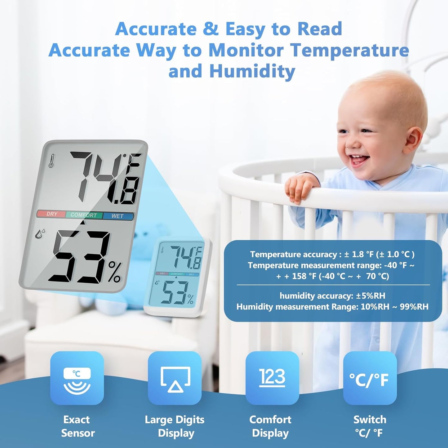 Skiennix Digital Thermometer | High Accuracy Hygrometer with Large LCD Screen - Ideal for Home & Office