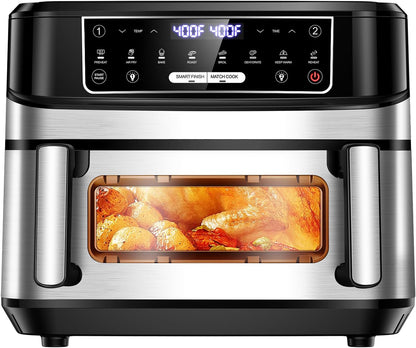 Skiennix 1600W Dual Zone Air Fryer Oven - 12.69QT Nonstick Basket with Smart Finish & Digital Touchscreen