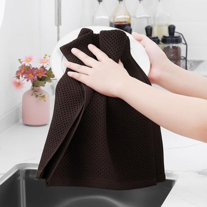 Homaxy 100% Cotton Waffle Weave Dish Towels - Ultra Soft & Absorbent, Quick Drying | 13 x 28 Inches, 12-Pack, Dark Brown