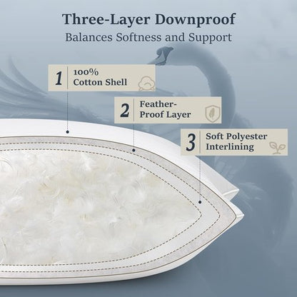 COZSINOOR Goose Down Feather Pillows - Soft 600 TC Cotton Cover | Queen Size Set of 2 for All Sleepers