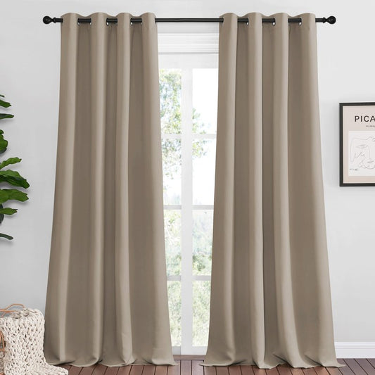 NICETOWN Taupe Blackout Curtains 96" Long for Office, 55" Wide, 2 Pieces, Dining Room, Guest Room, Sound Reducing Heat and Cold Block Curtain Panels for Modern Room Decorative