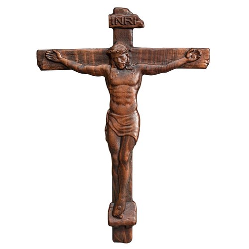 BGCOPPER Wooden Crucifix Wall Cross, INRI Jesus Cross for Wall, Handmade Cross Wall Decor for Home Christmas Gift - 14 Inch