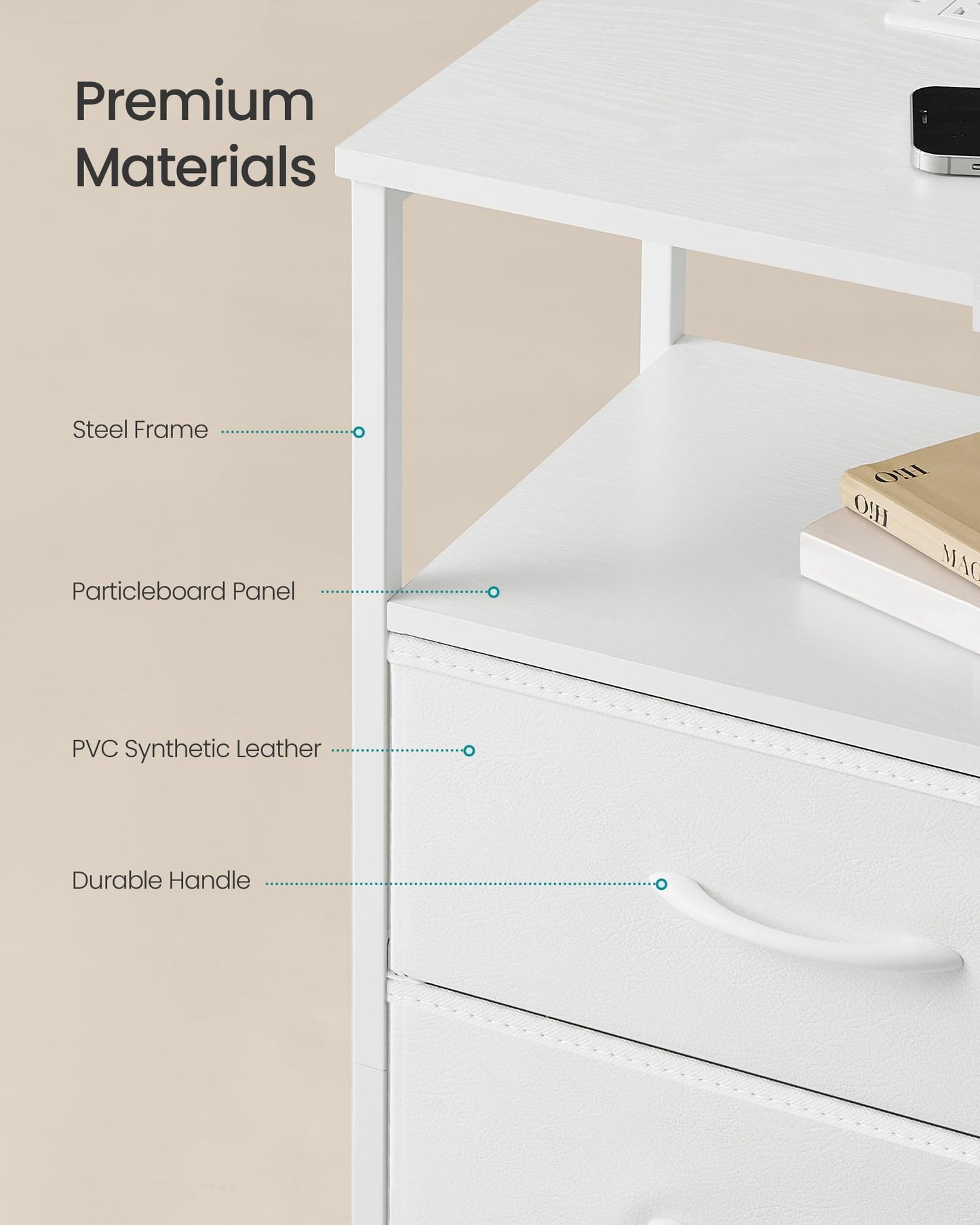 SONGMICS BELLAH Collection - Nightstand with Charging Station and App-Controlled Adjustable LED Lights, Bed Side Table, 3 Drawer and 1 Open Shelf, Bedroom, Cloud White and Snow White ULGS303WH01S
