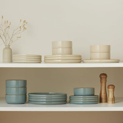Kook 12-Piece Dinnerware Set - Service for 4 with Ceramic Plates & Soup Bowls | Somerset Collection (Beige)