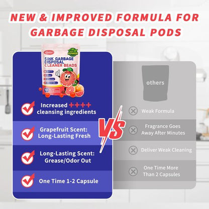 ifbaby 50 Count Garbage Disposal Cleaner and Deodorizer – Sink Odor Eliminator, New Powerful Grapefruit Zest Scented Kitchen Sink Freshener Pods& Drain Odor Eliminator Disposer Care Balls