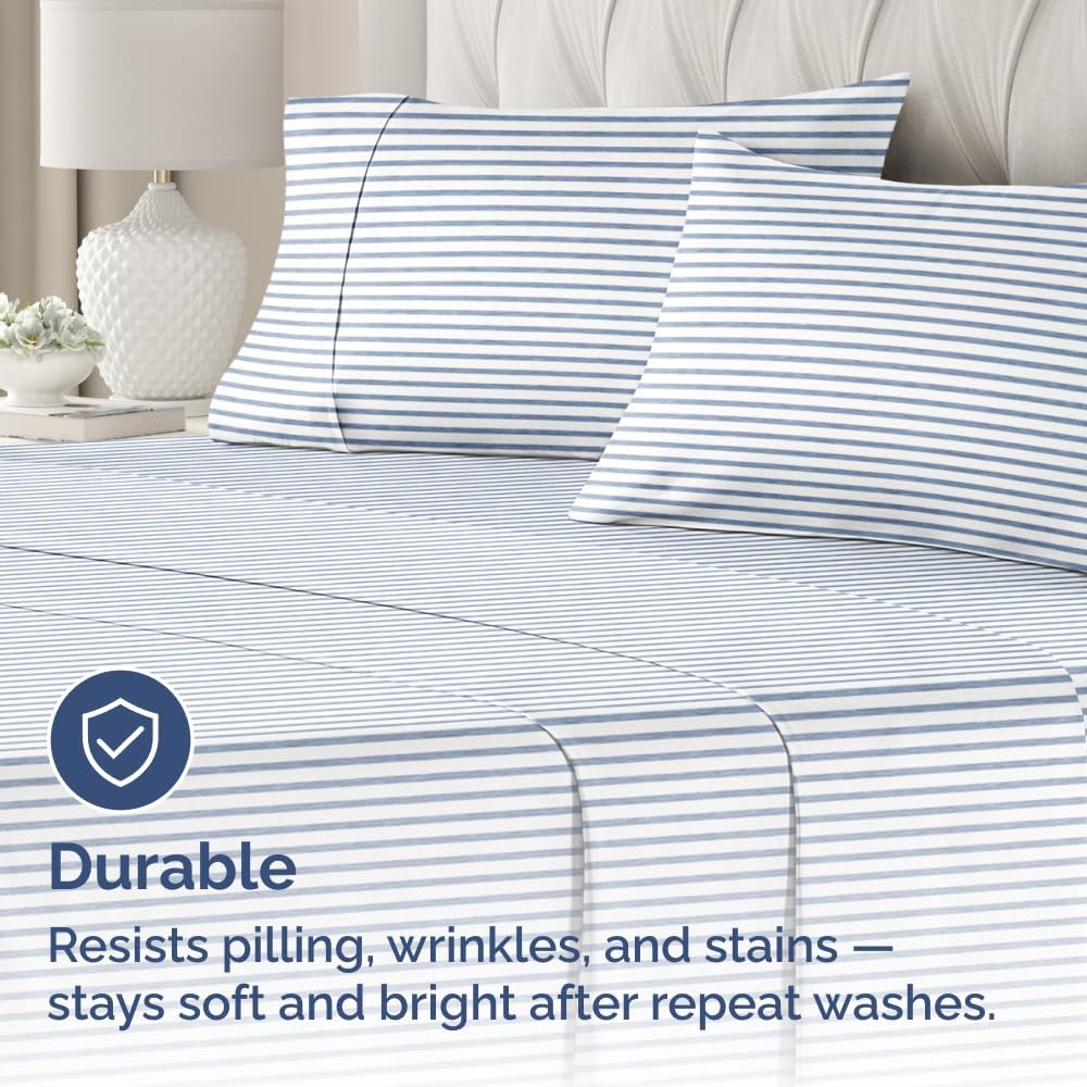 Skiennix Standard Pillow Cases Set of 4 - Soft Hotel Quality Covers - Machine Washable Blue Stripes