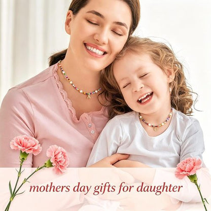 M MOOHAM Colorful Initial Necklace - Beaded Pearl Choker Jewelry for Kids, Teens & Women