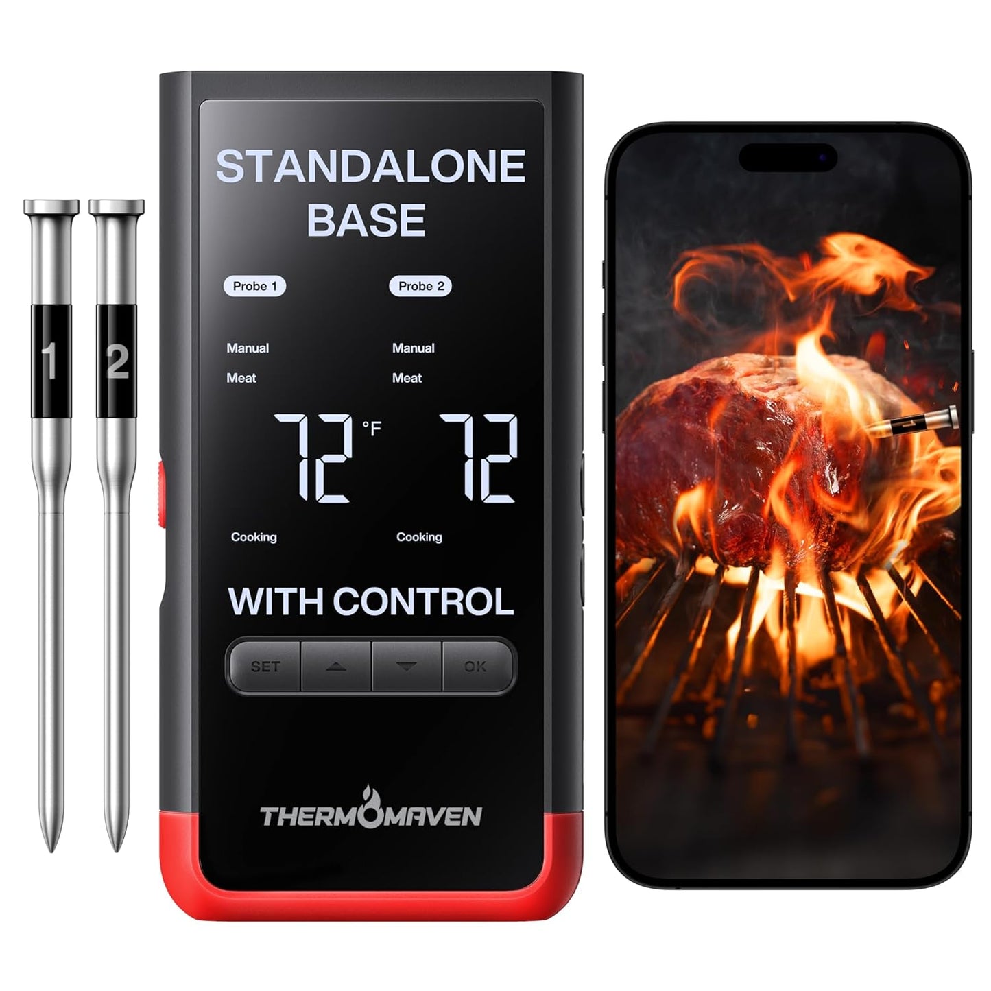 ThermoMaven Smart Bluetooth Meat Thermometer - WiFi Unlimited Range, 6 Sensors, NIST Certified Accuracy, 2 Probes for BBQ & Kitchen