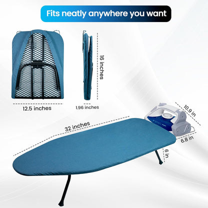 Skiennix Metal Mesh Panel Ironing Board - Foldable Heavy-Duty Design with Heat-Resistant Cover & 100% Cotton Pad (Blue)