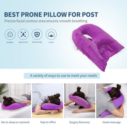 Beatvive Face Down Pillow for Sleeping, Prone Pillow for Vitrectomy or Retinal Surgery, Adjustable Height Prone Prone Pillow Face Down Sleep, Retina Lying Pillow Eye Surgery Recovery (Velvet-Purple)