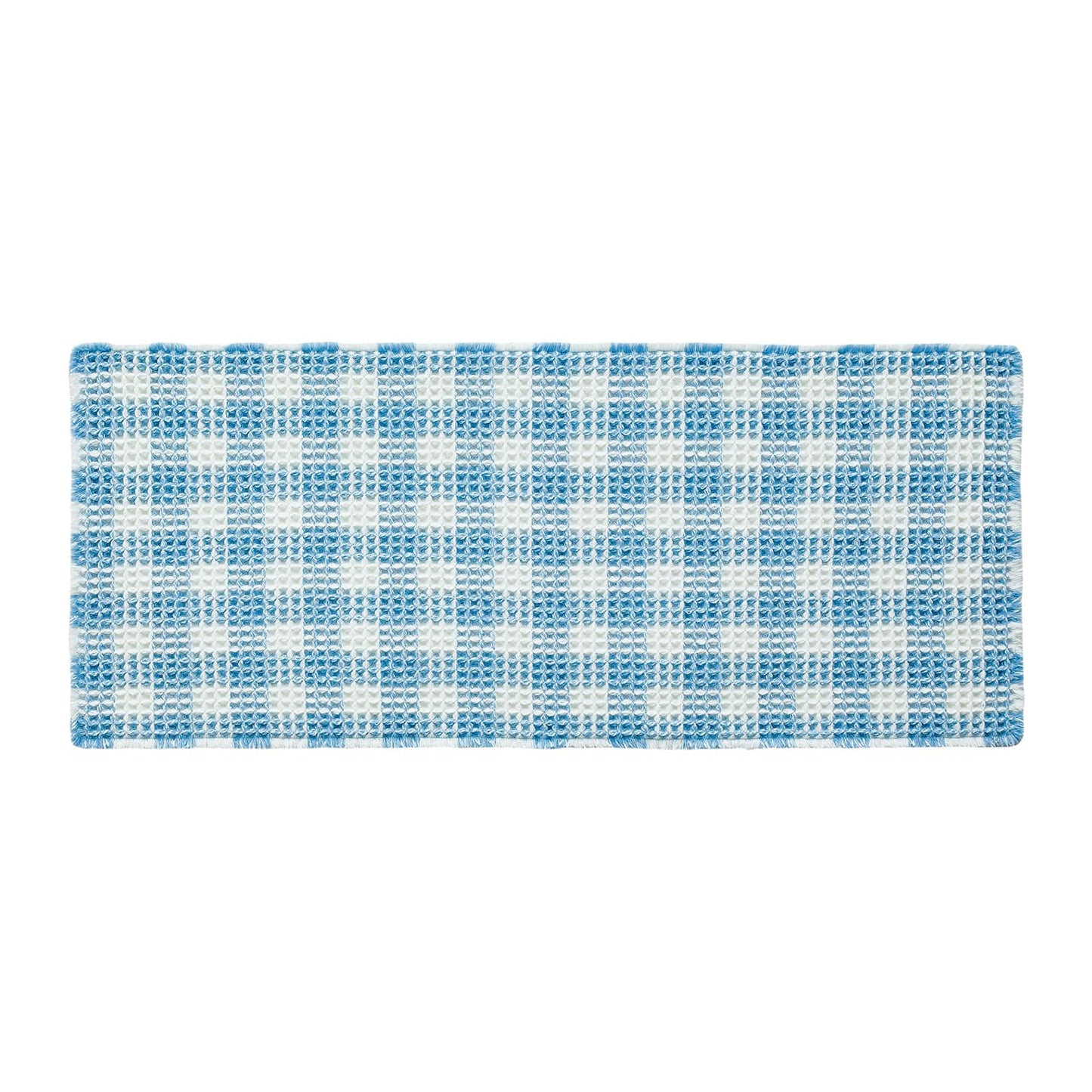 TYUU Waffle Runner Rug Bathroom, Long Boho Bathroom Rugs Non Slip Washable Absorbent Checkered Bathroom Mat Quick Dry Cute Bath Mat, 60"x24" Blue and White