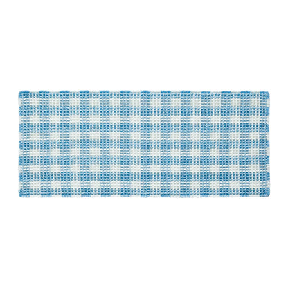 TYUU Waffle Runner Rug Bathroom, Long Boho Bathroom Rugs Non Slip Washable Absorbent Checkered Bathroom Mat Quick Dry Cute Bath Mat, 60"x24" Blue and White
