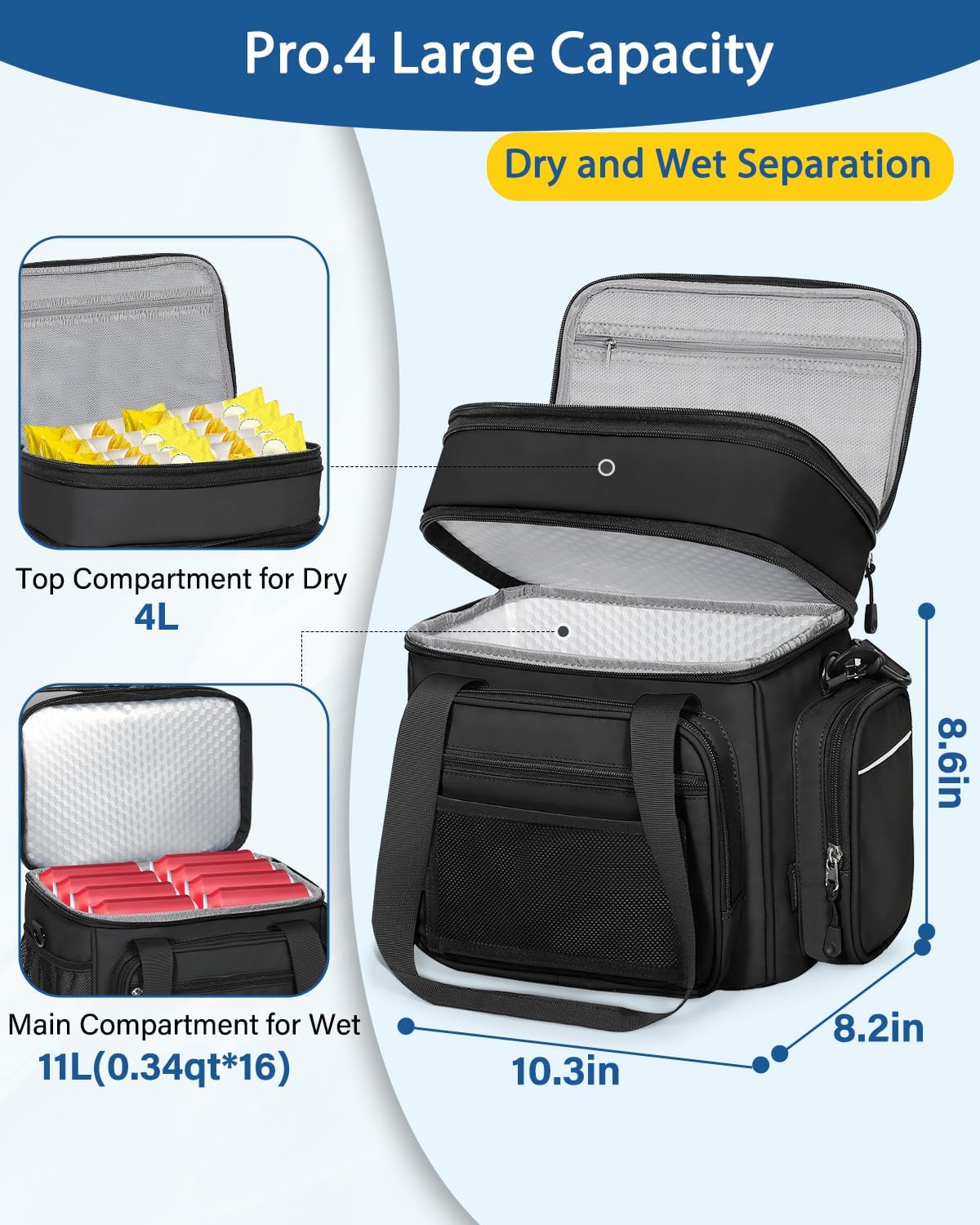 Skiennix Expandable Lunch Box Cooler Bag - Insulated Heavy-Duty Design for Men & Women | Large 15L Black Lunchbox for Work & Picnics