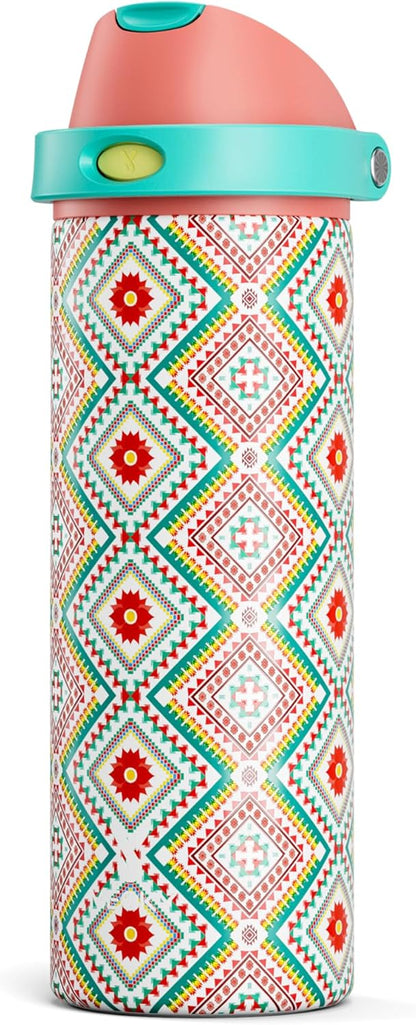 Meoky Stainless Steel Insulated Water Bottle - 24 oz, Leak Proof, 2-in-1 Lid, BPA-Free, Prism Folk